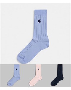 Набор из 3 пар носков розового синего темно синего цветов с логотипом игрока Polo ralph lauren