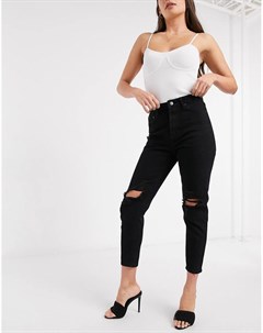 Черные джинсы в винтажном стиле с рваными коленями x Jac Jossa In the style