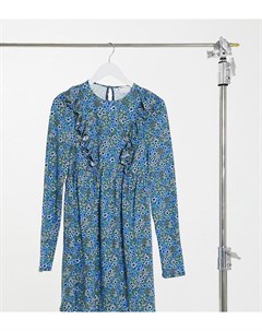 Свободное голубое платье мини с оборками и мелким цветочным принтом ASOS DESIGN Tall Asos tall