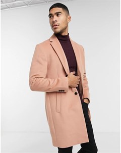 Розовое пальто из искусственной шерсти Topman