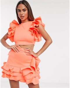 Кроп топ с оборками и юбка оранжевого цвета Moda minx