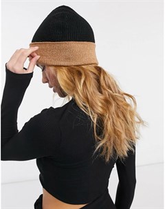 Комбинированная черно бежевая шапка бини в стиле колор блок Asos design
