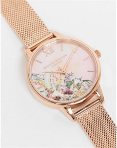 Часы цвета розового золота с сетчатым ремешком OB16EG157 Olivia burton