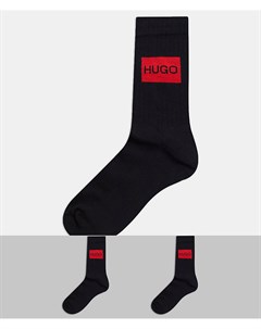 2 пары черных носков в рубчик с логотипом Hugo
