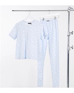 Эксклюзивная пижама с футболкой и леггинсами пыльно голубого цвета с принтом сердец ASOS DESIGN Tall Asos tall