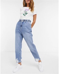 Светлые джинсы в винтажном стиле с присборенной талией и кромкой с прорехами Urban bliss