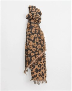 Бежевый шарф oversized со звериным принтом Pieces