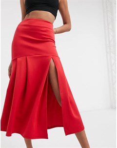 Красная юбка мидакси годе с завышенной талией и разрезом True violet