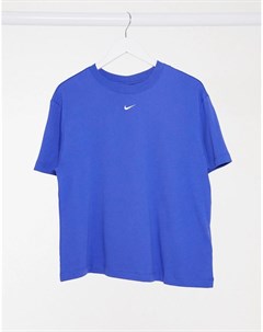 Синяя oversized футболка бойфренда с логотипом галочкой Nike