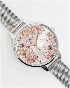 Часы с серебристым сетчатым браслетом и абстрактным цветочным декором OB16VM46 Olivia burton