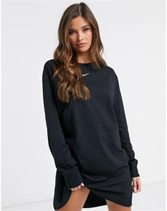 Черное платье футболка с длинным рукавом и логотипом в виде галочки Nike