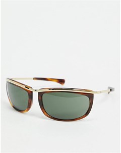 Солнцезащитные угловатые очки в коричневой черепаховой и золотистой оправе в стиле ретро Rayban Ray-ban®