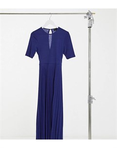 Темно синее платье миди с поясом и плиссированной юбкой ASOS DESIGN Tall Asos tall
