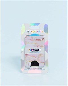 Розовый кошелек для крепления на телефон с мраморным принтом Popsockets