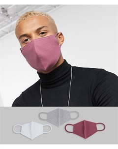 Набор из 3 трикотажных масок для лица из органического хлопка в розовом и сером тонах Asos design