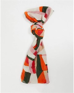 Легкий шарф с геометрическим узором в красно оранжевых тонах Pieces