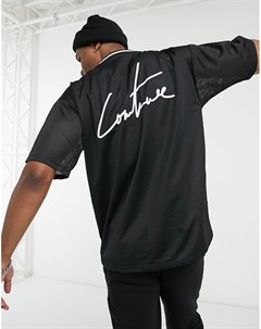 Черная футболка в сеточку в стиле oversized с логотипом на спинке The couture club