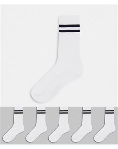 5 пар белых спортивных носков с полосками French connection