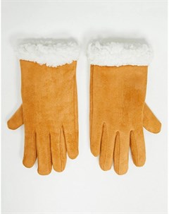 Перчатки оранжевого цвета из искусственной кожи с отделкой искусственным мехом Svnx