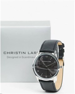 Часы с ремешком из черной кожи и серебристым циферблатом Christin lars