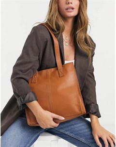 Коричневая кожаная сумка шоппер квадратной формы Asos design