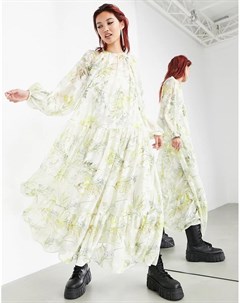 Свободное атласное платье макси с цветочным принтом и эффектом выгорания Asos edition