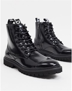 Черные ботинки из черной лакированной искусственной кожи на шнуровке с петлей из тесьмы на заднике Asos unrvlld supply
