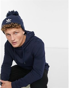 Темно синяя шапка бини с помпоном Adidas originals