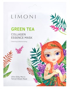 Маска тканевая тонизирующая с зеленым чаем и коллагеном для лица Green tea collagen essence mask 25  Limoni