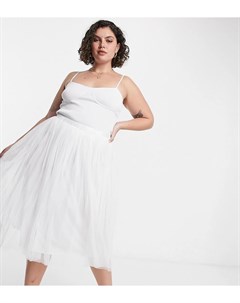 Белая юбка миди из тюля Lace & beads plus