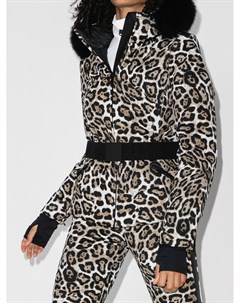 Лыжная куртка с леопардовым принтом и искусственным мехом Goldbergh