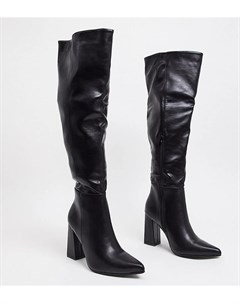 Черные сапоги для широкой стопы на блочном каблуке с высоким голенищем и острым носком Truffle collection