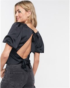 Черная атласная блузка с бантом на спине Abercrombie & fitch