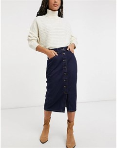 Синяя джинсовая юбка миди на пуговицах French connection