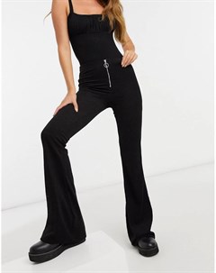 Черные расклешенные брюки в рубчик от комплекта Topshop