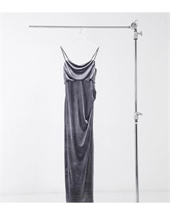 Эксклюзивное бархатное платье макси серого цвета на бретельках с разрезом до бедра Jaded rose maternity