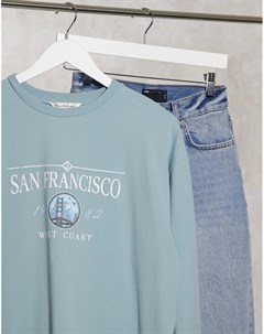 Голубое удлиненное платье футболка с надписью San Fran Miss selfridge