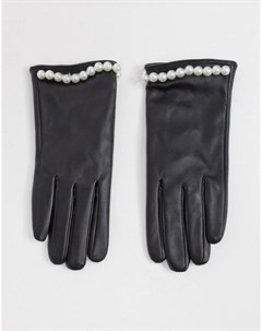 Черные перчатки из искусственной кожи с перламутровыми заклепками Svnx