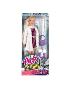 Кукла Ася Блондинка в полосатом платье и белой шубке Городской стиль 28 см Toyslab (science agents)