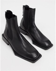 Черные кожаные ботинки челси с угловатой подошвой Asos design