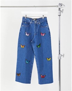 Короткие расклешенные джинсы с вышивкой в виде бабочек London Minga