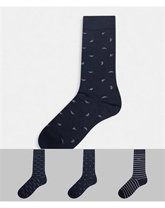 Подарочный набор из 3 пар носков с принтом и в полоску темно синего и серого цветов Emporio Armani Emporio armani bodywear