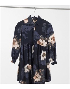 Черное свободное платье рубашка мини с цветочным принтом River island petite