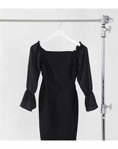 Черное платье мини с открытыми плечами и объемными рукавами Vesper petite