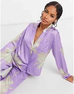 Лавандовая пижама из рубашки и брюк с принтом пальм Asos design
