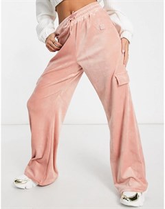 Розовые велюровые брюки карго Fila