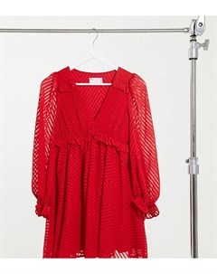 Красное свободное платье мини из ткани добби с узором в елочку ASOS DESIGN Petite Asos petite