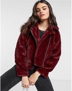 Байкерская куртка из искусственного меха красного цвета Vero moda