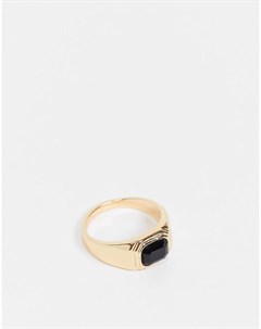 Золотистое кольцо печатка с черным камнем DesignB Designb london