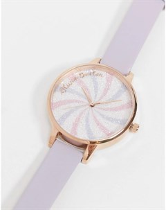 Фиолетовые часы с кожаным ремешком и блестящим циферблатом с леденцовым дизайном OB16CD03 Olivia burton